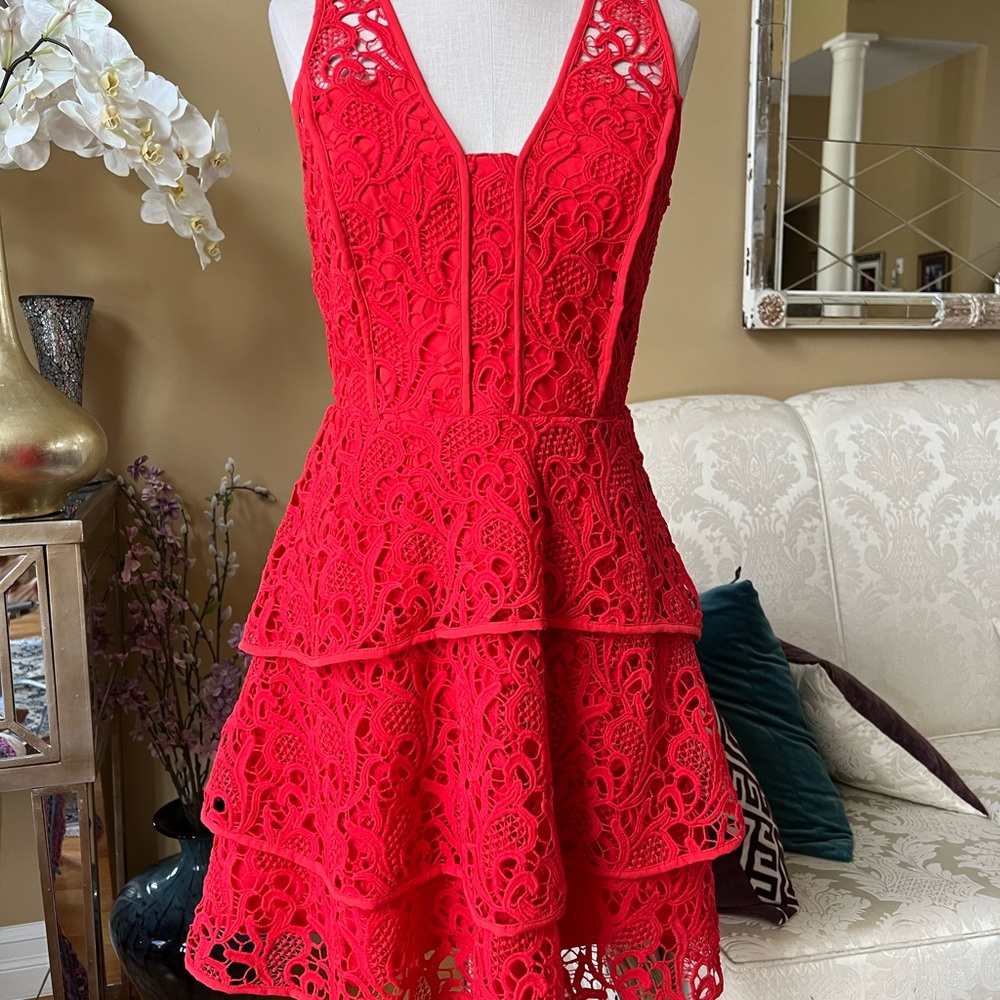 ADELYN RAE RED Lace Dress